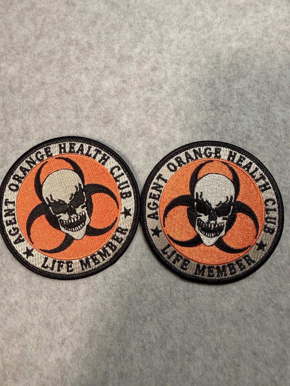 Set Of 2 Agent Orange Health Club Skull Biohazard Embroidered Patch